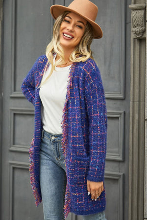 Playful Plaid Fringe Cardigan