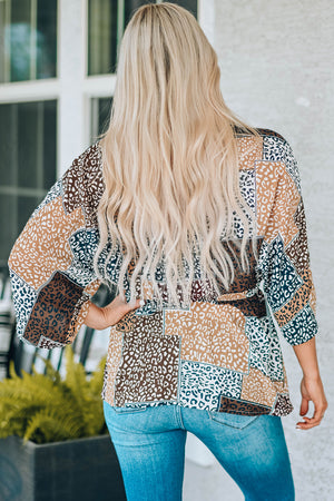 Walking Into the Wild Patchwork V-Neck Top