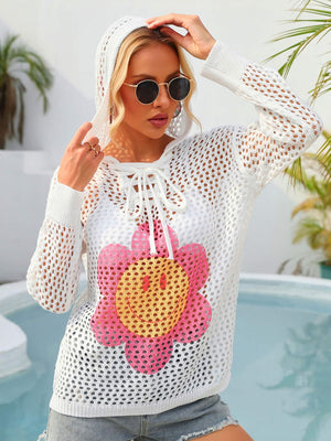 Sunshine and Happiness Openwork Hooded Cover Up