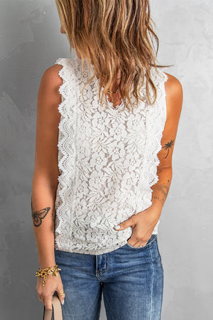 Sensational Scalloped V-Neck Lace Tank