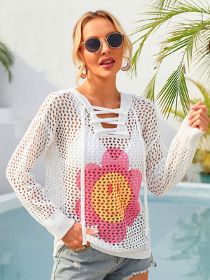 Sunshine and Happiness Openwork Hooded Cover Up